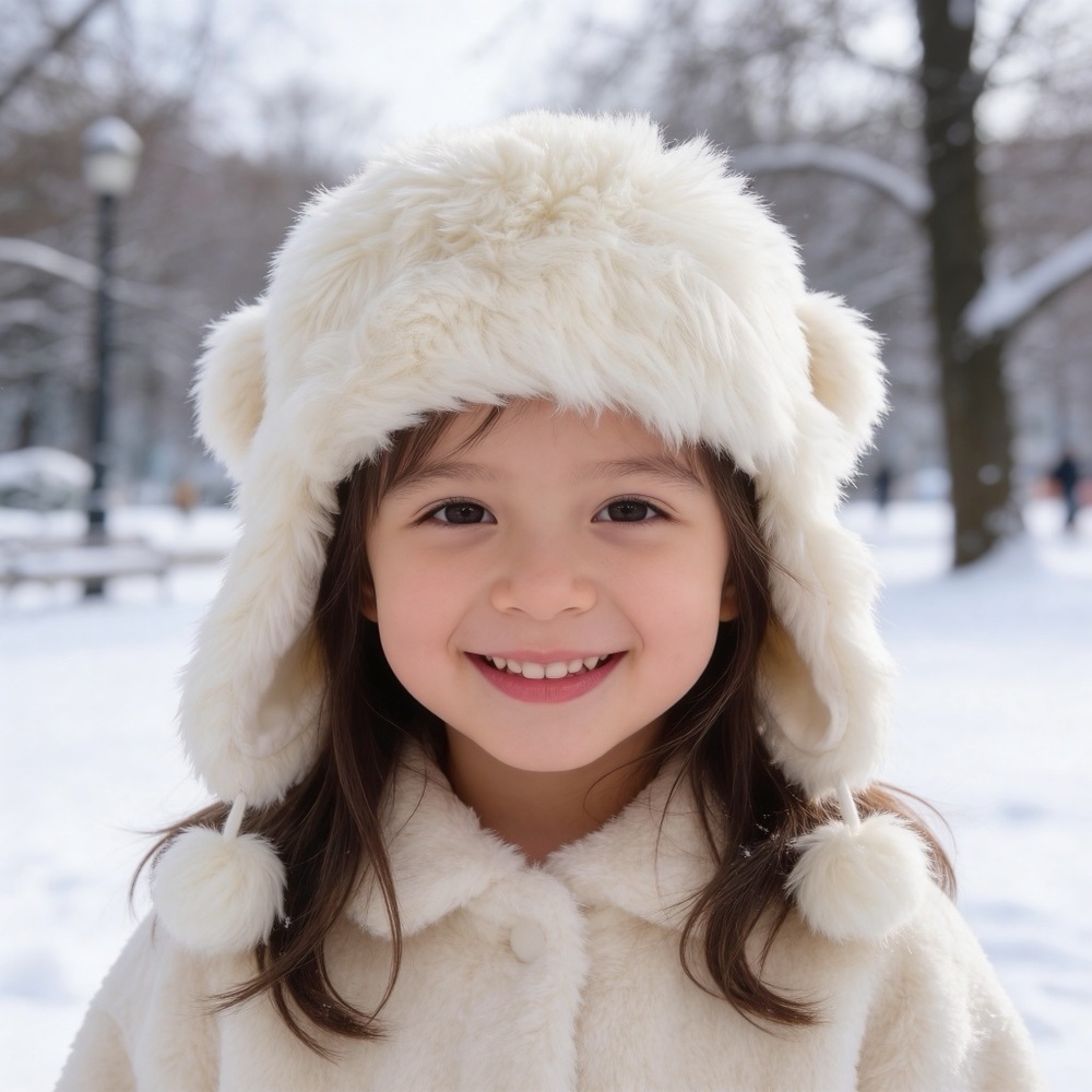 GYMBOREE Cozy Faux Fur Earflap Pom Poms Hat I-0333